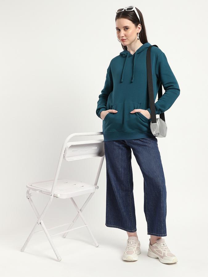 R&B Women Teal Solid Hoodie