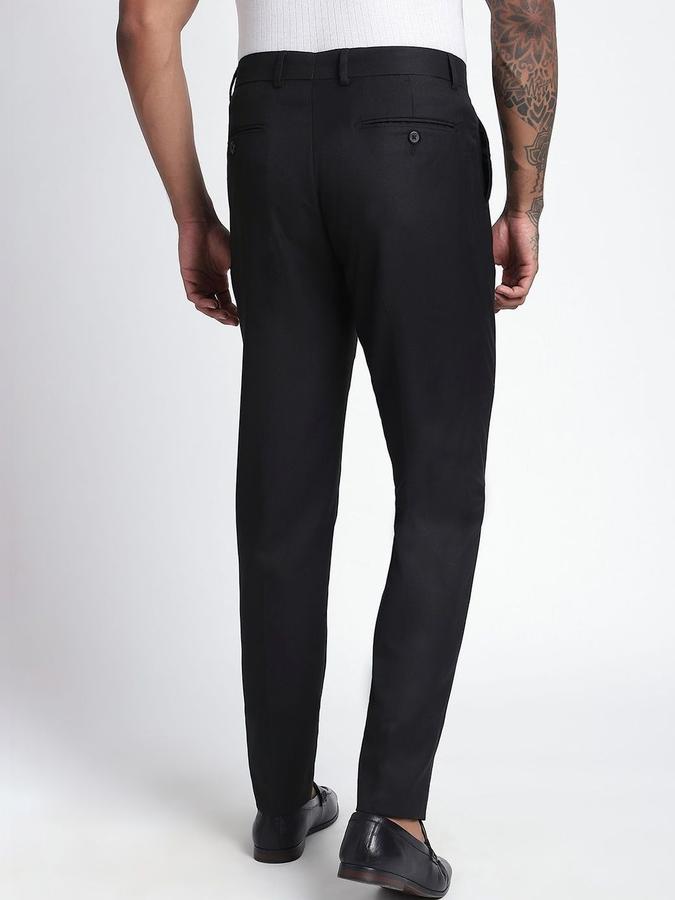 R&B Men Black Solid Regular Fit Formal Trousers