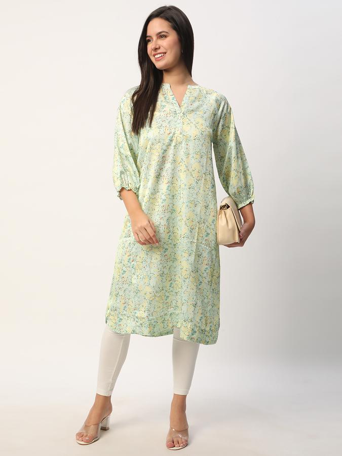 Women Cotton Regular Fit Mandarin Collar Printed Kurta