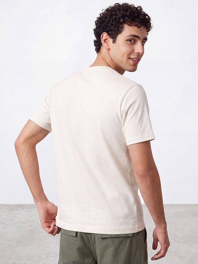 R&B Men Cream Graphic Print Short Sleeves Pure Cotton Tshirt