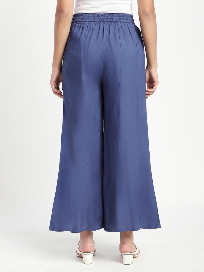 Women Cotton Wide Leg High Rise Solid Pants