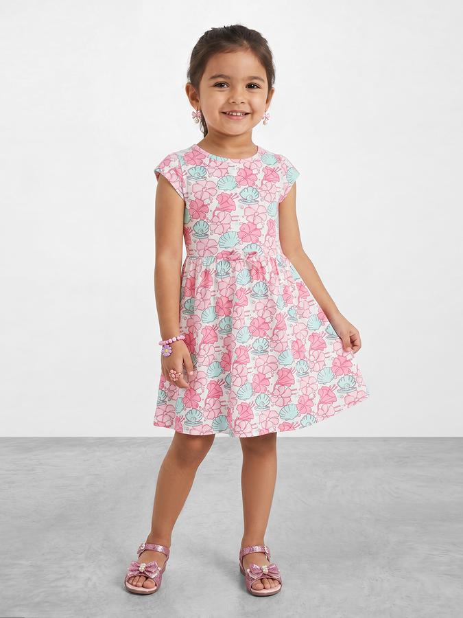 R&B Girl Pink  Pearl Pattern Pure Cotton Short Sleeves Fit and Flare Dress