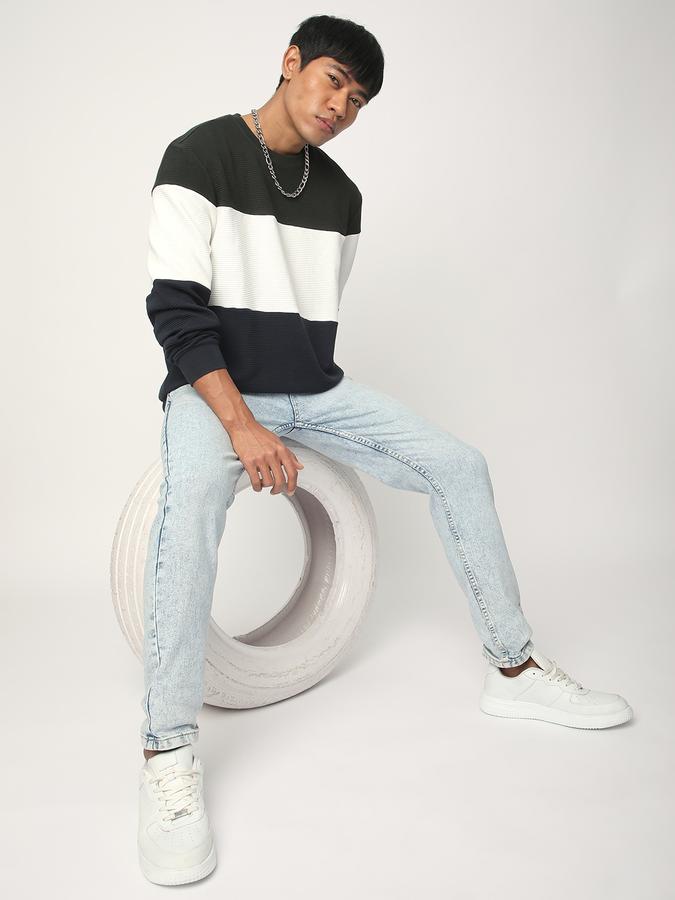 Men Cotton Regular Fit Crew Neck Colour Block Sweatshirt