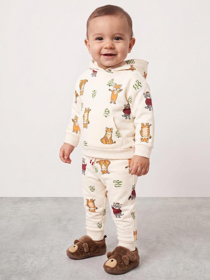 R&B Boys Beige Hooded Collar All-Over Animal Print Hoodie and Joggers Set