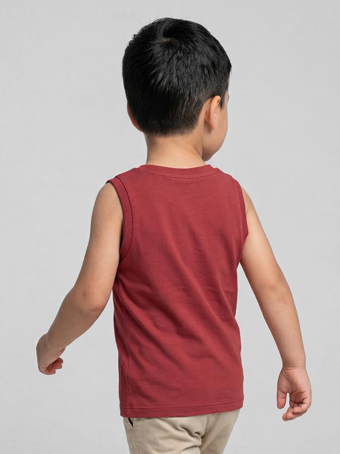 R&B Red Graphic Print Boys Round Neck Regular Fit Sleeveless T-Shirt 