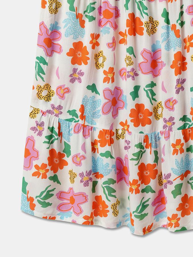 Girls Floral Tiered Sleeveless Shoulder Straps A-Line Dress