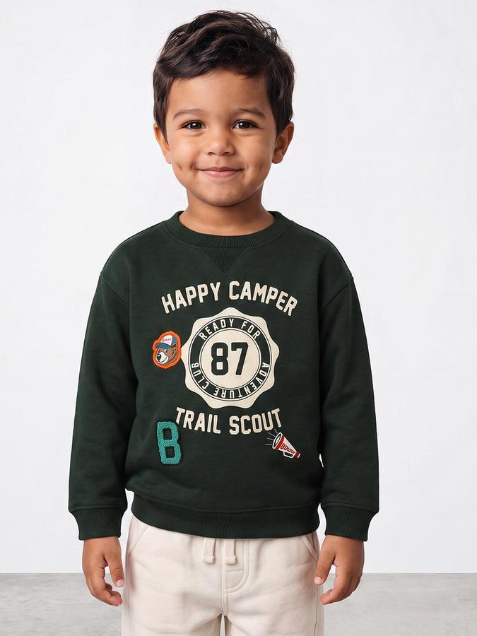 R&B Boys Green Graphic Print Round Neck Long Sleeves Sweatshirt
