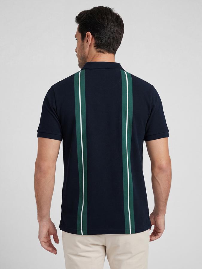 R&B Navy Blue Striped Men Polo Collar Regular Fit Short Sleeves T-Shirt 