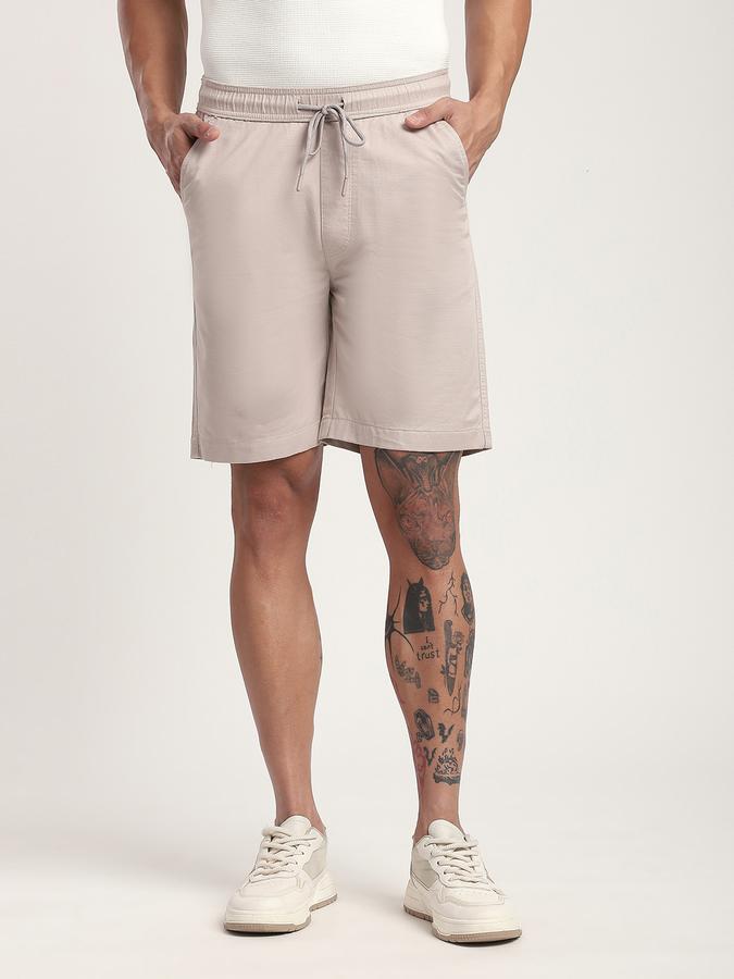 Men Cotton Blend Regular Fit Drawstring Solid Shorts