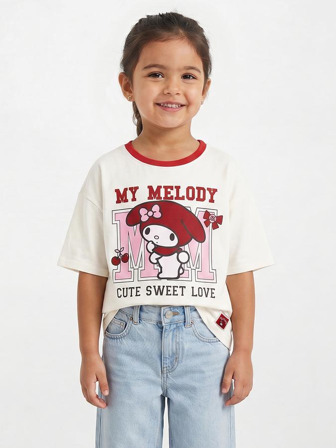 R&B Girls Beige Regular Fit Cinnamorall Printed Short Sleeve T-shirt