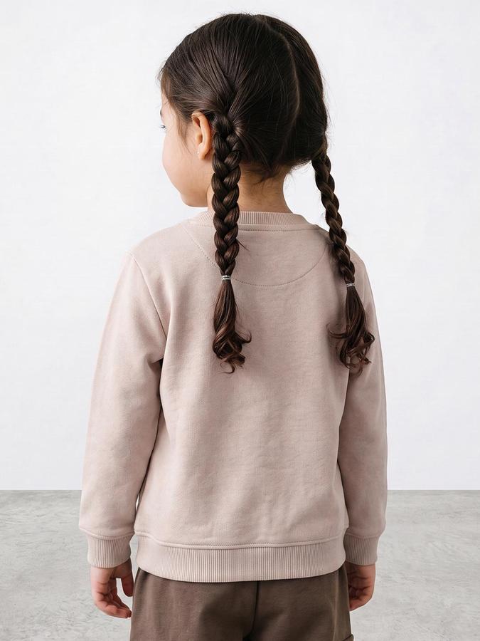 R&B Girls Beige Typography Print Round Neck Long Sleeves Sweatshirt