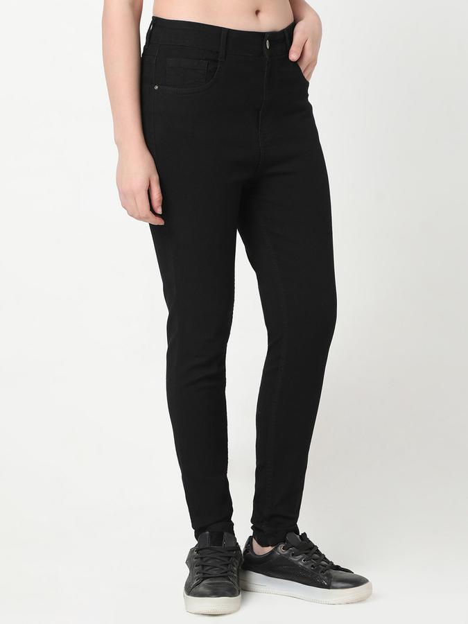 Women Cotton High Rise Button Closure Solid Jeggings