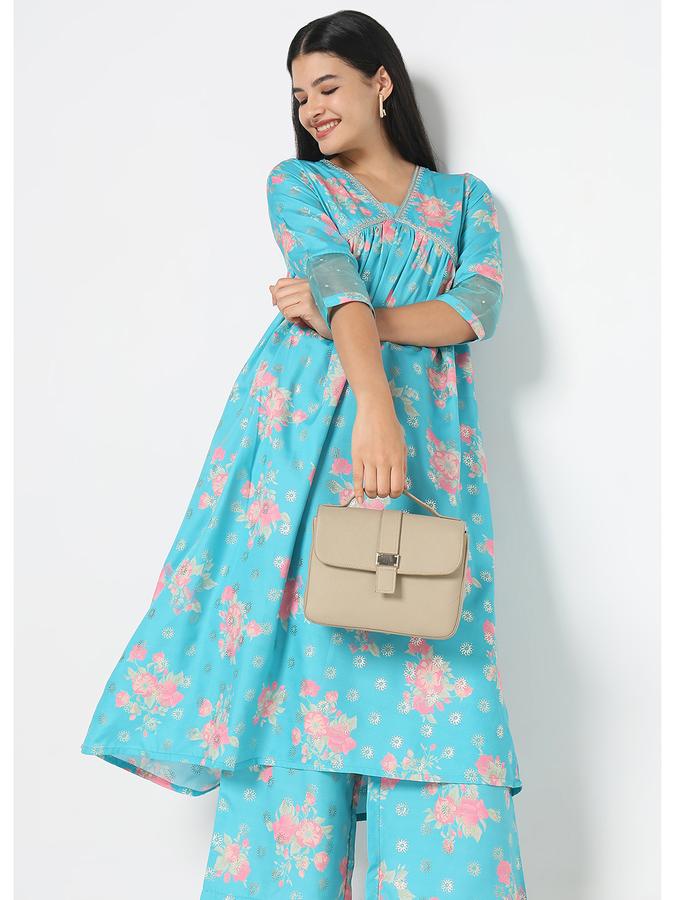 R&B Women's Turquoise Printed Kurta