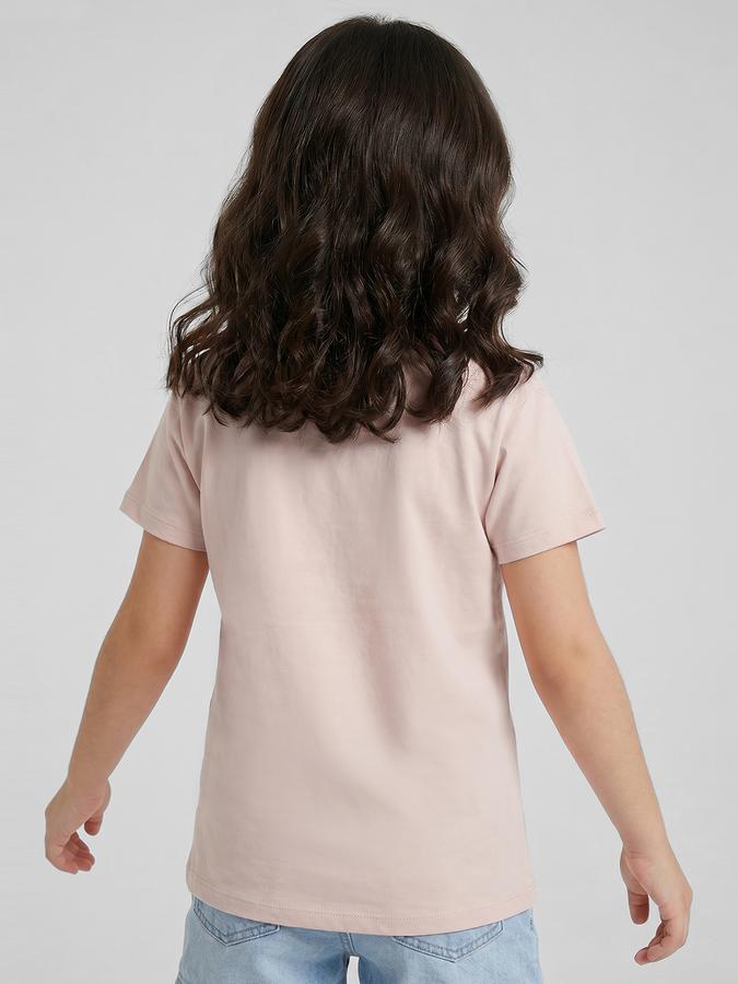 R&B Peach Graphic Print Girls Round Neck Regular Fit Short Sleeves T-Shirt 
