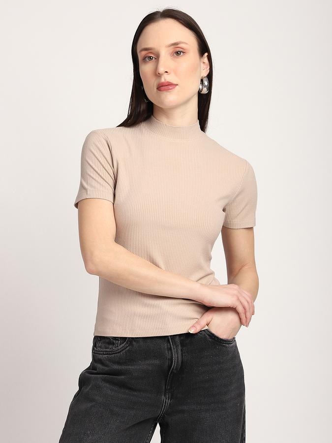 R&B Women Sand Solid Ribbed Top