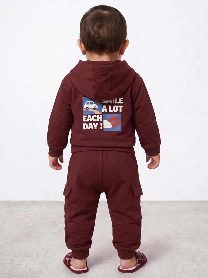 R&B Boys Long Sleeve Hooded Car Patch Maroon Hoodie and Jogger Set