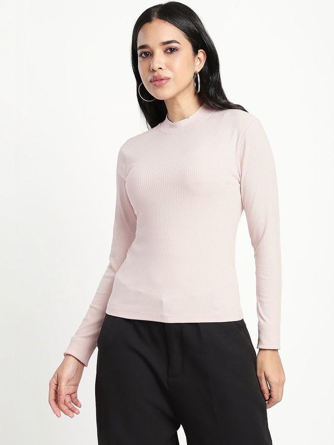 Women Viscose Fitted High Neck Solid T-shirt