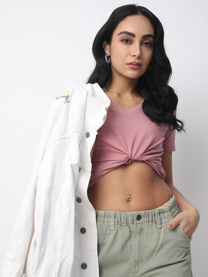 Women Cotton Regular Fit V-Neck Solid T-shirt