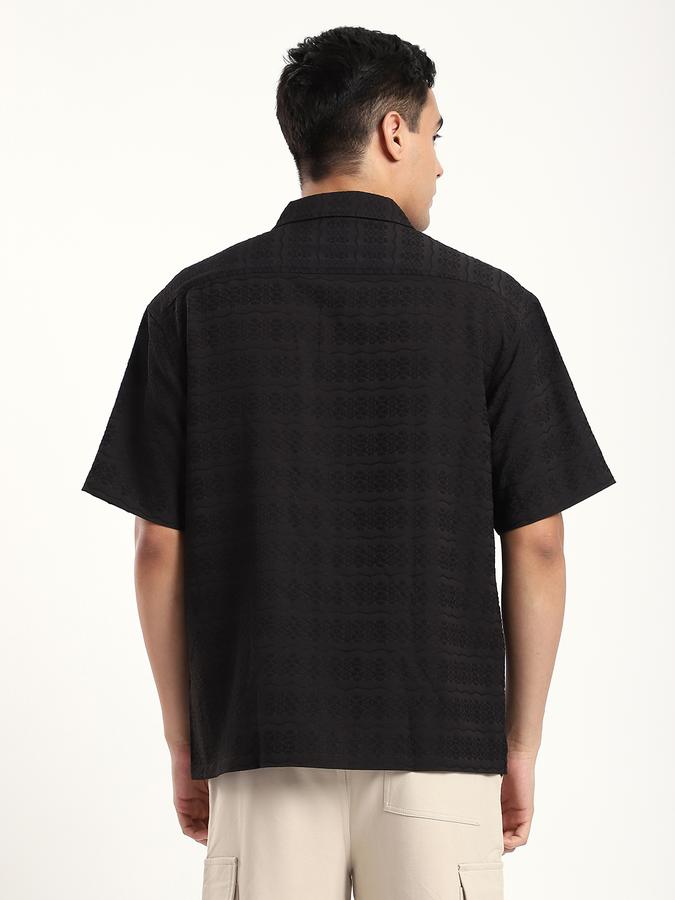 Men Polyester Relaxed Fit Cuban Collar Textured Shirt