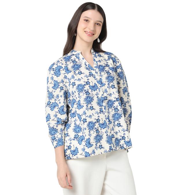R&B Women Dark Blue Floral Print Shirt