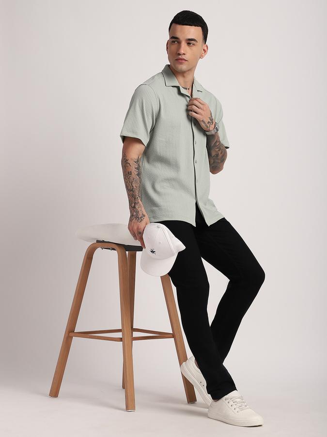 Men Cotton Regular Fit Camp Collar Textured Shirt