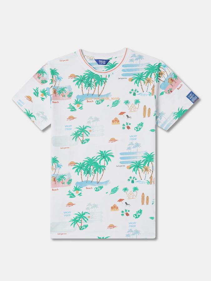 Boys Tropical Print Round-Neck Relaxed Fit T-Shirt image number 0
