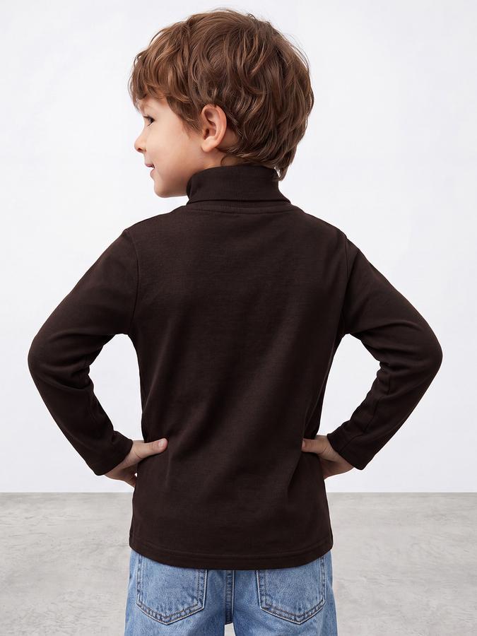 R&B Boys Brown Solid High Neck Long Sleeves Pure Cotton T-shirt