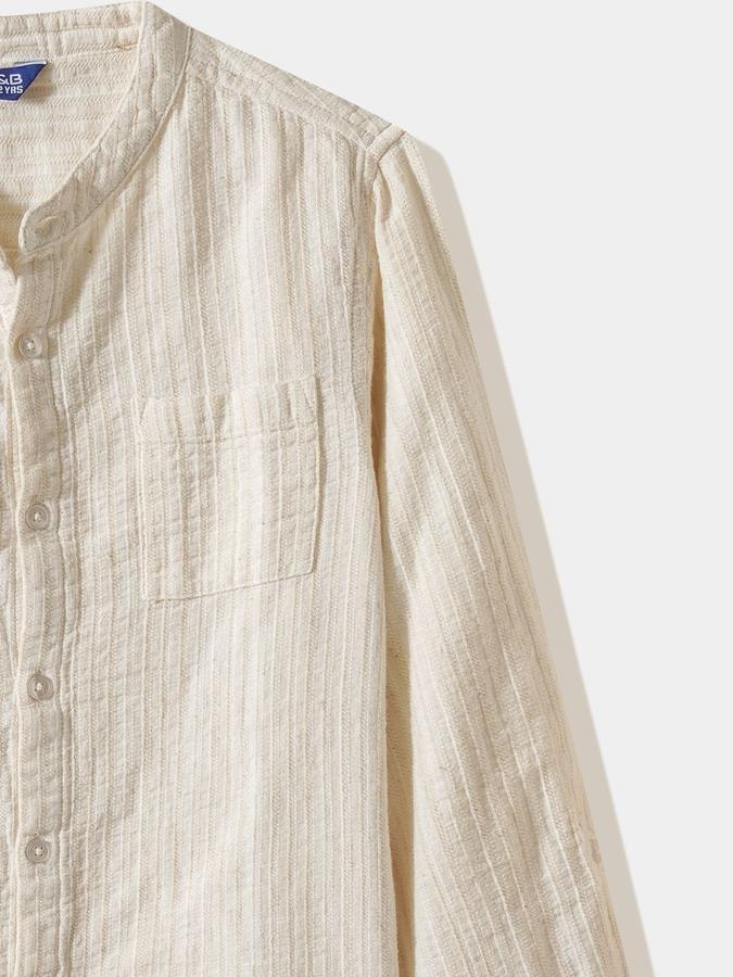 R&B Boys Beige Textured Full Sleeves Mandarin Collar Shirt