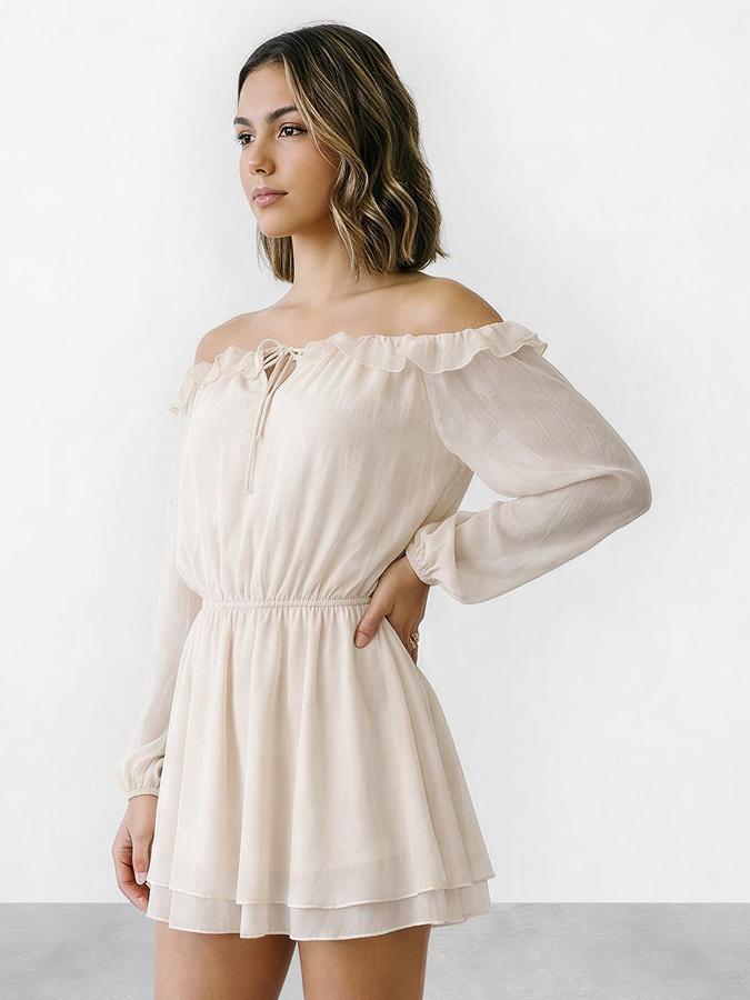 R&B Women Off White Solid Off-shoulder Dress