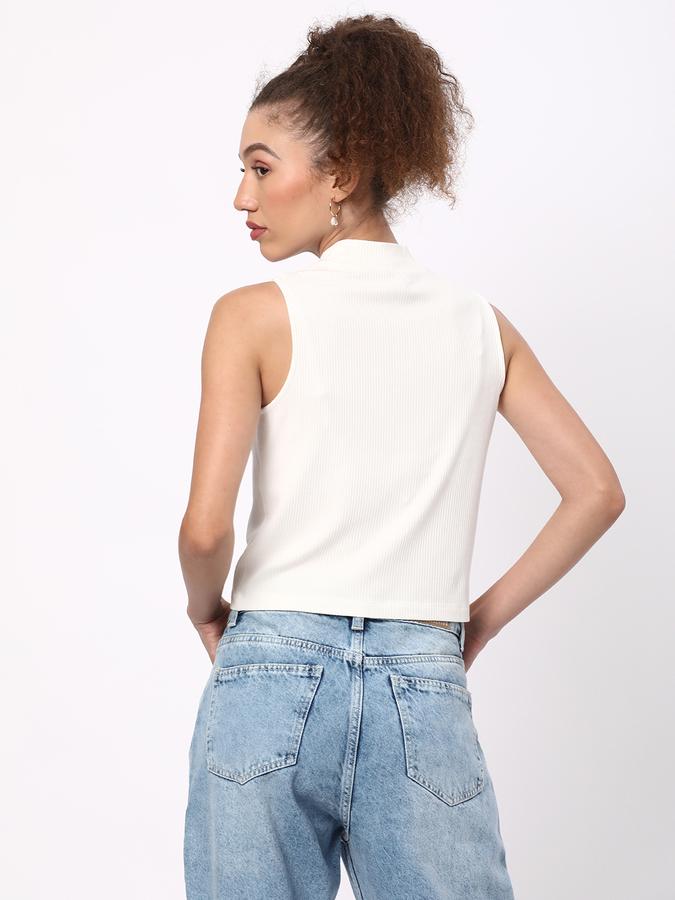Women Ribbed Regular Fit High-Neck Top image number 2