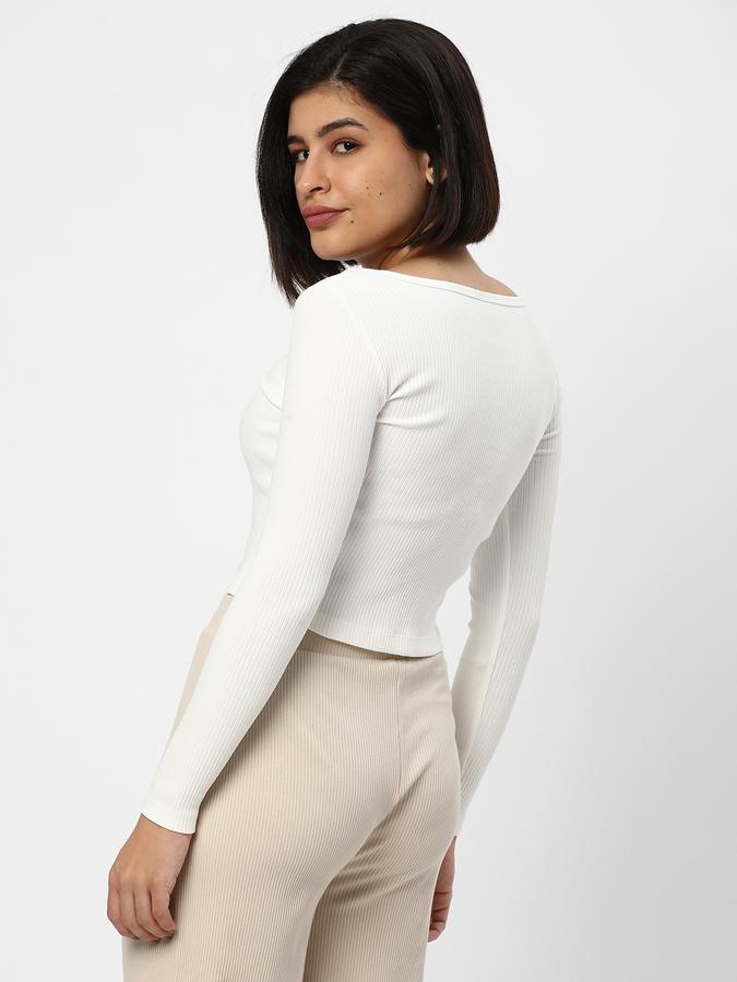 Women Ribbed Slim Fit Round-Neck T-Shirt image number 2