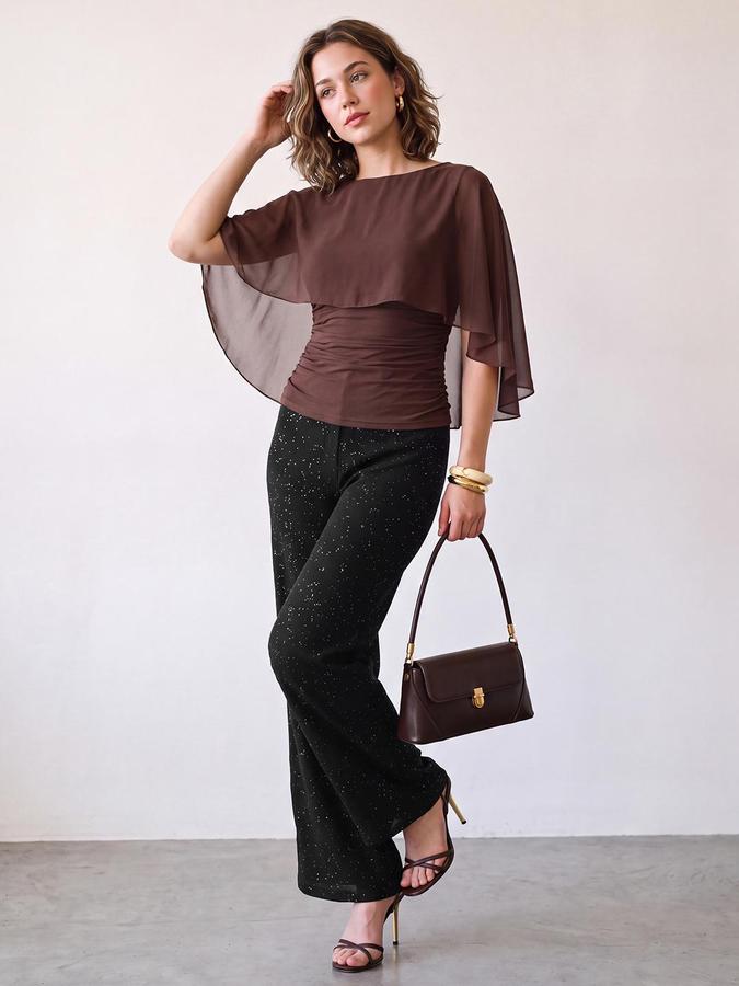 R&B Women Black Abstract Print Pure Polyester Pant