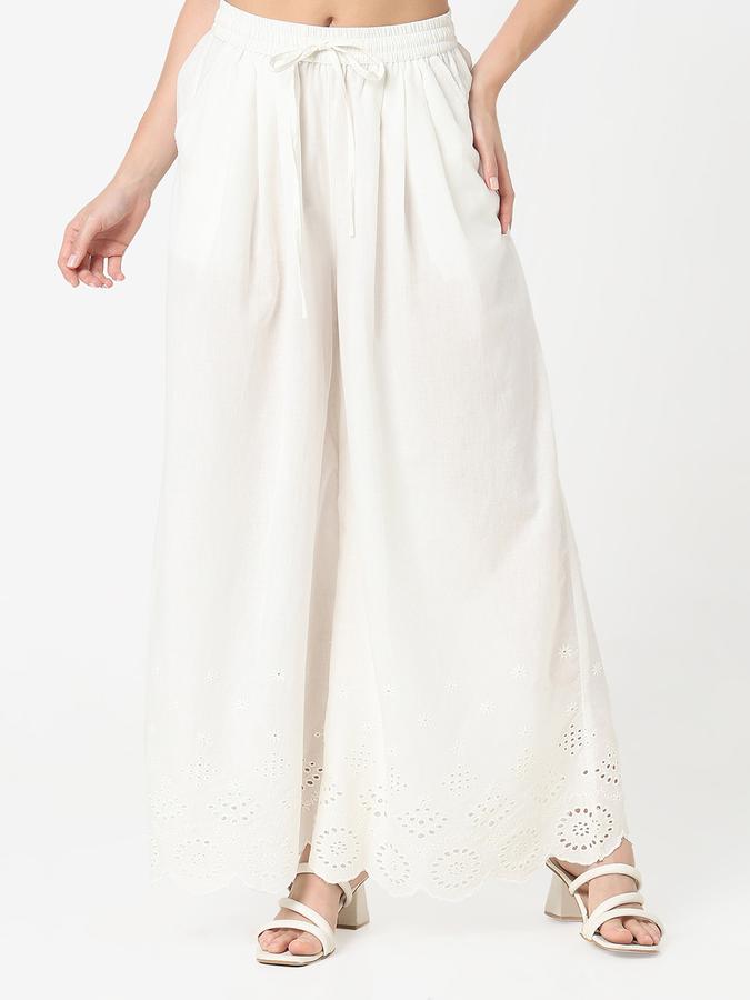 Women Cotton Palazzo Drawstring Embroidered Trousers