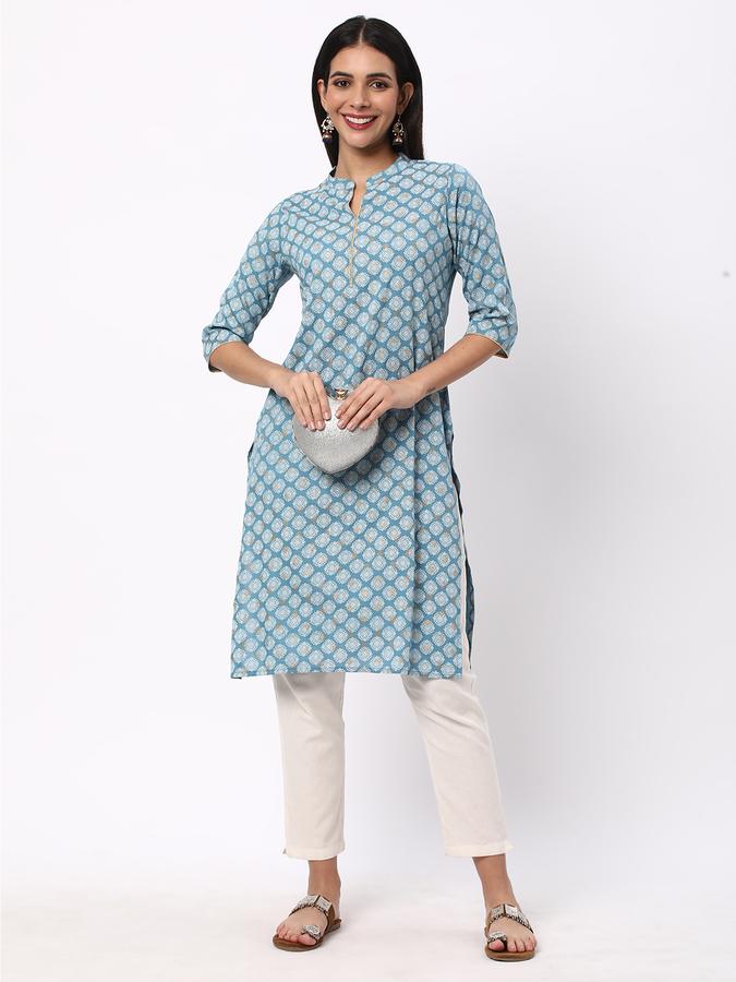 R&B Women's Printed Regular Straight Kurta 3-Q Sleeves image number 1