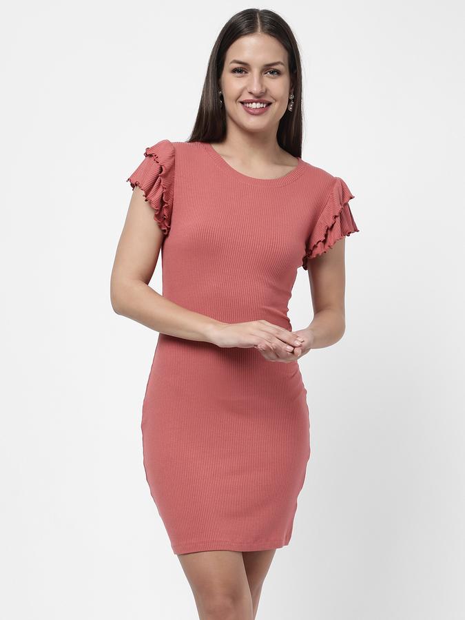 R&B Women's Ruffled Sleeves Rib Dress