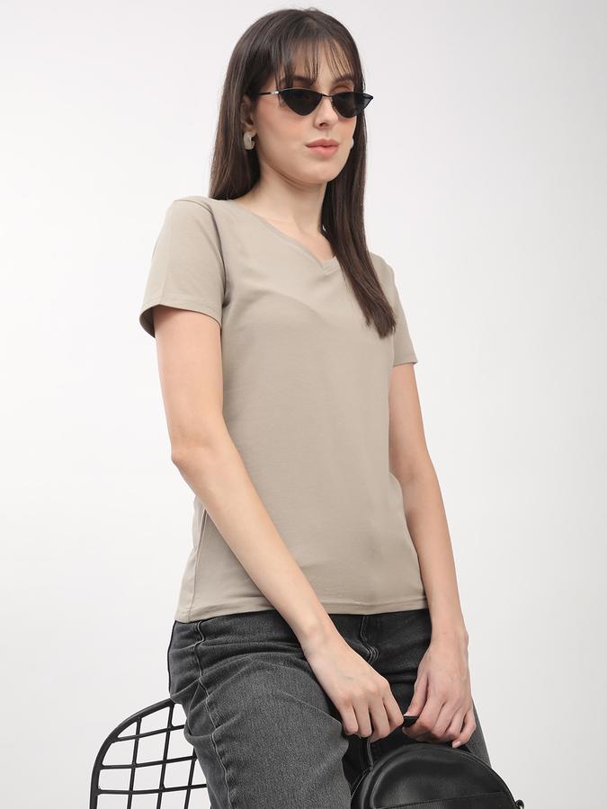 Women Cotton Regular Fit V-Neck Solid T-shirt