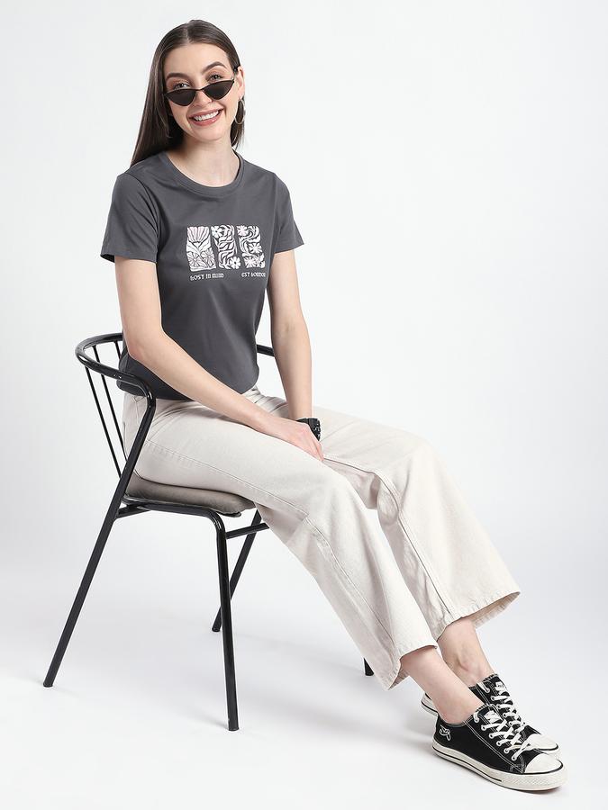 Women Cotton Regular Fit Crew Neck Graphic T-shirt