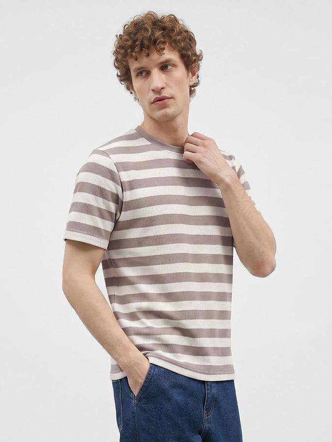 R&B Beige Men Striped Short Sleeves Tshirt