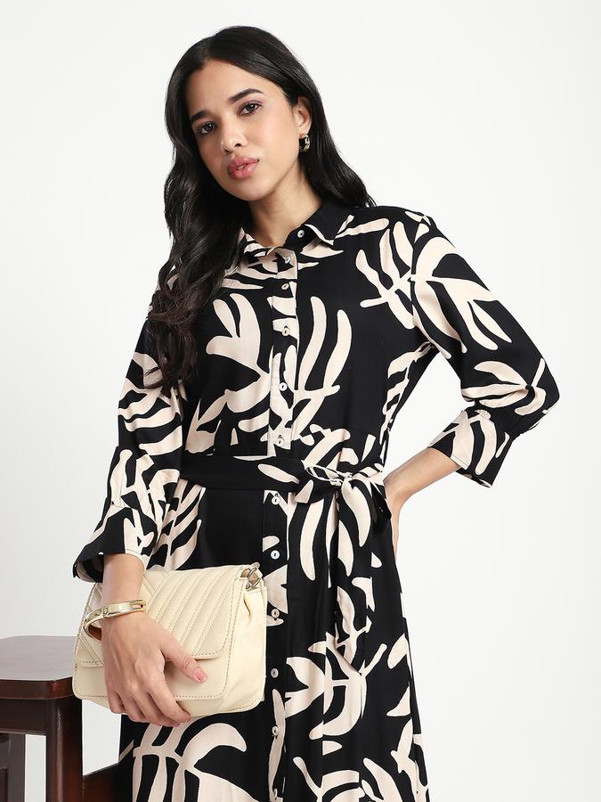 R&B Women Black Abstract Print Shirt Dress