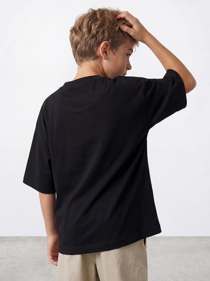 R&B Boys Black Short sleeve Round Neck Urban Edit Typography Graphics Relaxed Fit T-Shirt