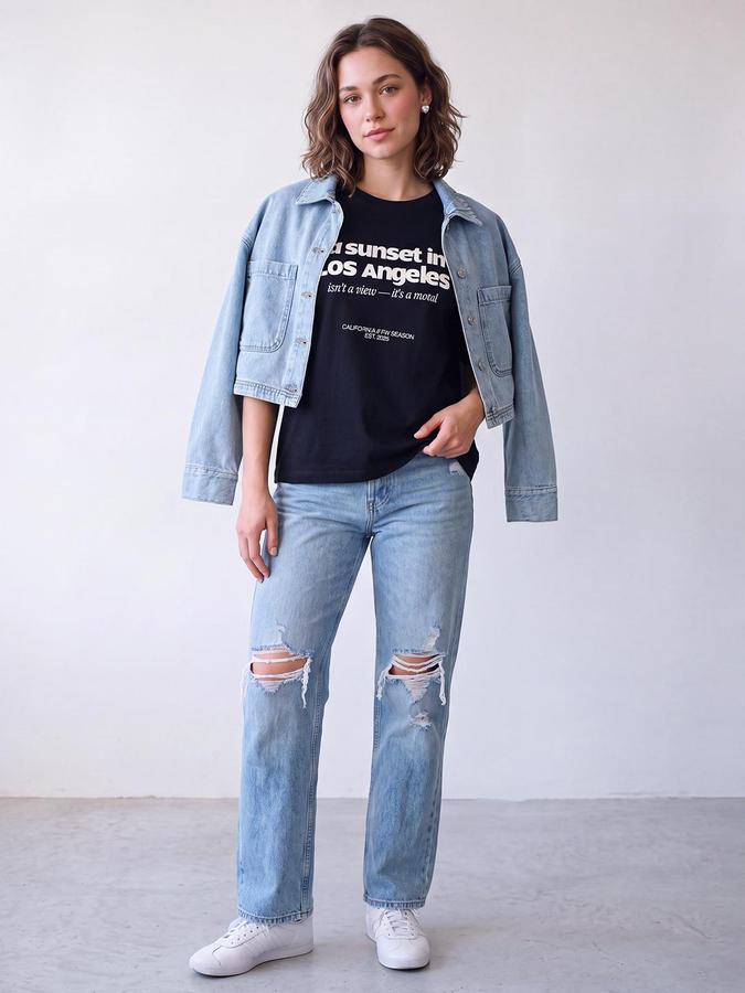 R&B Women Dark Blue Typography Pure Cotton Round Neck Short Sleeves T-Shirt