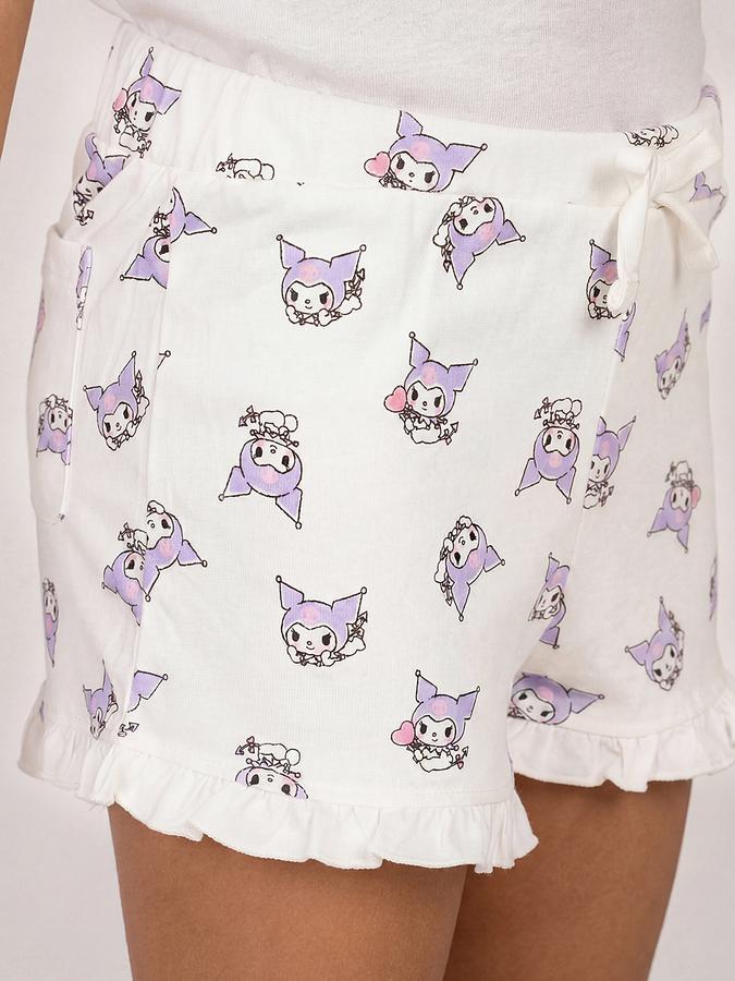 R&B Girls White Kuromi Print Short Sleeves Pure Cotton T-shirt &amp; Shorts Set