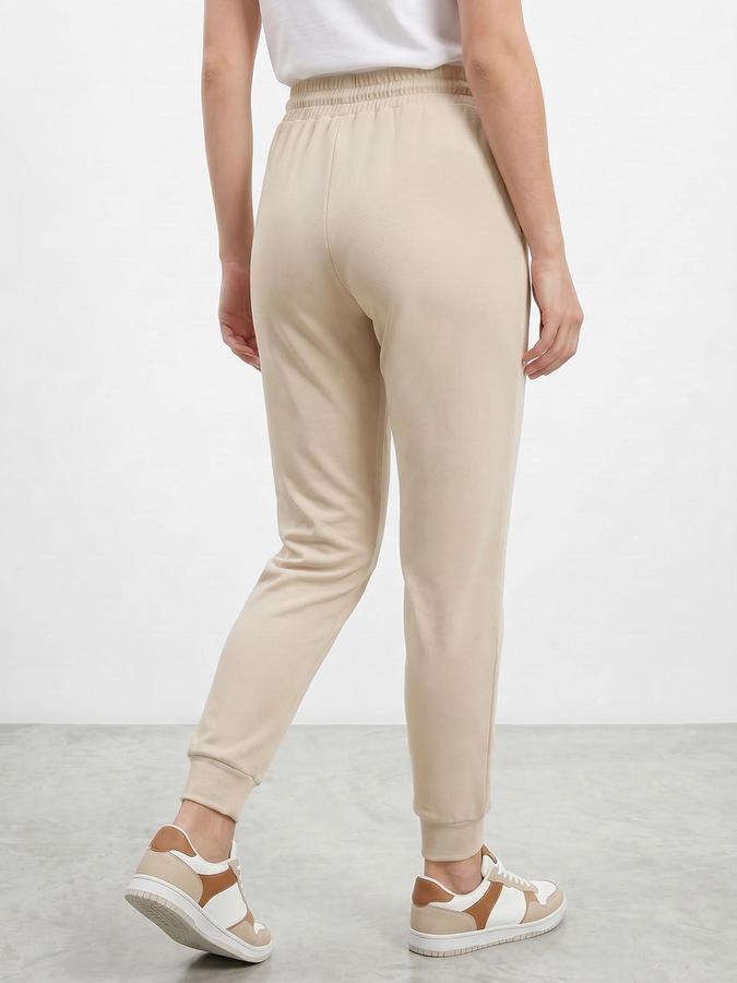 R&B Women Beige Straight Fit Solid Track Pants 