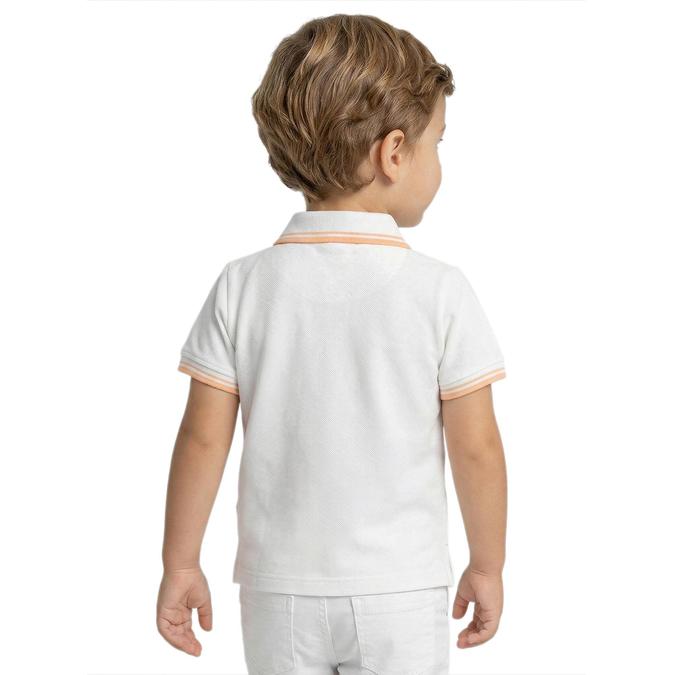 R&B Boy White Cotton Printed Polo Collar T-Shirt