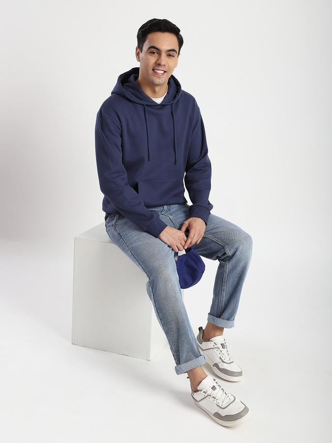 Men Fleece Regular Fit Hooded Solid Sweatshirt