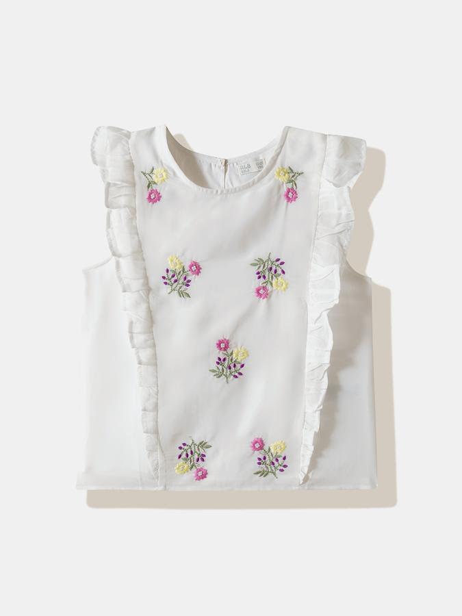 Girls Polyester Floral Blouse and Skirt Set