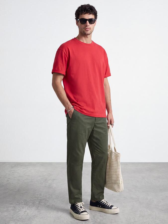 R&B Men Olive Mid Rise Regular Fit Regular Trousers