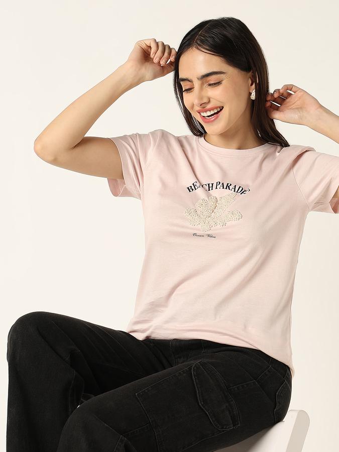 R&B Women Pastel Pink Botanical Graphic T-Shirt