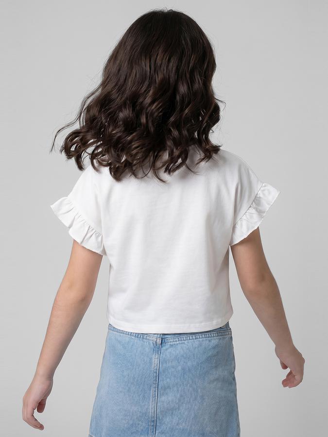 R&B White Floral Print Girls Round Neck Regular Fit Short Sleeves T-Shirt 