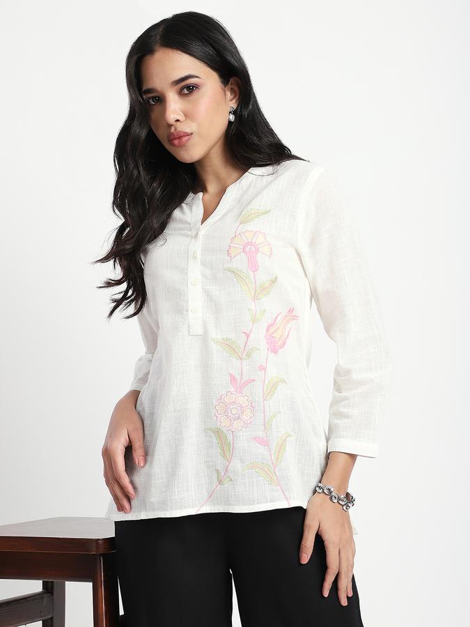 R&B Women Ethnic's Offwhite Embroidered Top